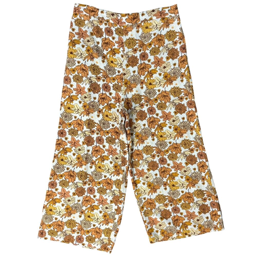 Haver and Blair Orange White Yellow Floral Pull On Wide Leg Cropped Pants size L